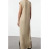 Women Fashion Stylish Maxi Length Crew Neck Regular Knitwear Soft Texture Slit Detailed Vest Dress