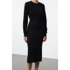 Women Fashion Stylish Midi Length Crew Neck Regular Dark Knitwear A-Line Form Fit Dress