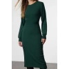 Women Fashion Stylish Midi Length Crew Neck Regular Dark Knitwear A-Line Form Fit Dress