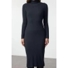 Women Fashion Stylish Midi Length Turtleneck Regular Knitwear Basic Dress