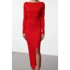 Women Fashion Stylish Maxi Length Crew Neck Regular Knitted Backless Dress