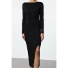 Women Fashion Stylish Maxi Length Crew Neck Regular Knitted Backless Dress