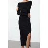 Women Fashion Stylish Maxi Length Crew Neck Regular Knitted Backless Dress