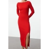 Women Fashion Stylish Maxi Length Crew Neck Regular Knitted Backless Dress