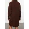 Women Fashion Stylish Mini Length Turtleneck Regular Knitwear Basic Dress