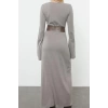 Women Fashion Stylish Maxi Length Crew Neck Regular Knitted Belted Dress