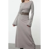 Women Fashion Stylish Maxi Length Crew Neck Regular Knitted Belted Dress