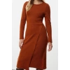 Womens Fashion Stylish Midi Length Crew Neck Regular Knitwear Soft Texture Double Breasted Skirt Detail Dress
