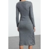 Womens Fashion Stylish Midi Length Crew Neck Regular Knitwear Soft Texture Double Breasted Skirt Detail Dress