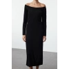 Women Fashion Stylish Midi Length Boat Neck Regular Knitted Dress