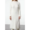 Women Fashion Stylish Midi Length Crew Neck Regular Knitwear Boucle Dress