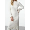 Women Fashion Stylish Midi Length Crew Neck Regular Knitwear Boucle Dress