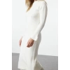 Women Fashion Stylish Midi Length Crew Neck Regular Knitwear Boucle Dress