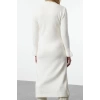 Women Fashion Stylish Midi Length Crew Neck Regular Knitwear Boucle Dress