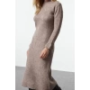 Women Fashion Stylish Midi Length Crew Neck Regular Knitwear Boucle Dress