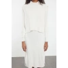 Women Fashion Stylish Midi Length Stand Collar Regular Knitwear Sweater-Dress Set