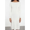 Women Fashion Stylish Midi Length Stand Collar Regular Knitwear Sweater-Dress Set