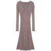 Women Fashion Stylish Midi Length V Neck Regular Knitwear Ruffle Hem Dress