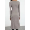 Women Fashion Stylish Midi Length V Neck Regular Knitwear Ruffle Hem Dress