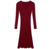 Women Fashion Stylish Midi Length V Neck Regular Knitwear Ruffle Hem Dress