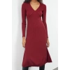 Women Fashion Stylish Midi Length V Neck Regular Knitwear Ruffle Hem Dress