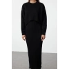 Women Fashion Stylish Midi Length Crew Neck Regular Knitwear Sweater-Dress Set