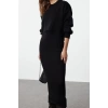 Women Fashion Stylish Midi Length Crew Neck Regular Knitwear Sweater-Dress Set