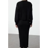 Women Fashion Stylish Midi Length Crew Neck Regular Knitwear Sweater-Dress Set