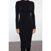 Womens Fashion Stylish Midi Length Stand Collar Slim Knitwear Corset Detail Soft Texture Dress