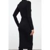 Womens Fashion Stylish Midi Length Stand Collar Slim Knitwear Corset Detail Soft Texture Dress
