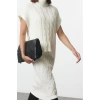 Women Fashion Stylish Regular Length Stand Collar Regular Knitwear Soft Texture Sweater-Dress Set