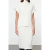 Women Fashion Stylish Regular Length Stand Collar Regular Knitwear Soft Texture Sweater-Dress Set