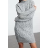 Women Fashion Stylish Mini Length Stand Collar Regular Knitwear Soft Textured Hair Knit Dress