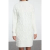 Women Fashion Stylish Mini Length Stand Collar Regular Knitwear Soft Textured Hair Knit Dress