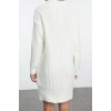 Women Fashion Stylish Mini Length Stand Collar Regular Knitwear Soft Textured Hair Knit Dress