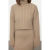 Kadın Moda Şık Regular Boy Balıkçı Yaka Regular Triko Kazak-Elbise Takım