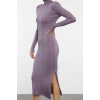 Women Fashion Stylish Maxi Length Stand Collar Slim Knitwear Turtleneck Glitter Yarn Dress