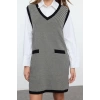 Women Fashion Stylish Mini Length V Neck Regular Knit Color Block Dress