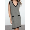 Women Fashion Stylish Mini Length V Neck Regular Knit Color Block Dress