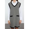 Women Fashion Stylish Mini Length V Neck Regular Knit Color Block Dress