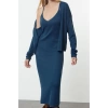 Women Fashion Stylish Midi Length V Neck Slim Knitwear Premium Yarn Special Yarn Cardigan-Dress Set