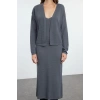 Women Fashion Stylish Midi Length V Neck Slim Knitwear Premium Yarn Special Yarn Cardigan-Dress Set