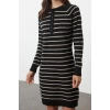 Women Fashion Stylish Mini Length Crew Neck Regular Striped Knitwear Soft Texture Dress