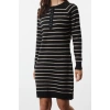 Women Fashion Stylish Mini Length Crew Neck Regular Striped Knitwear Soft Texture Dress