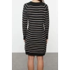 Women Fashion Stylish Mini Length Crew Neck Regular Striped Knitwear Soft Texture Dress