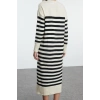 Women Fashion Stylish Midi Length Crew Neck Regular Striped Knitwear Soft Texture Dress