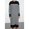 Women Fashion Stylish Midi Length Crew Neck Regular Striped Knitwear Soft Texture Dress