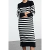 Women Fashion Stylish Midi Length Crew Neck Regular Striped Knitwear Soft Texture Dress