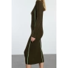 Women Fashion Stylish Midi Length Crew Neck Slim Knit Color Block Dress