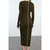 Women Fashion Stylish Midi Length Crew Neck Slim Knit Color Block Dress